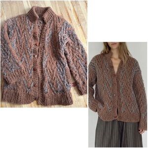 Vintage Cardigan Chunky Wool Hand Knit Oversized Sweater Unisex